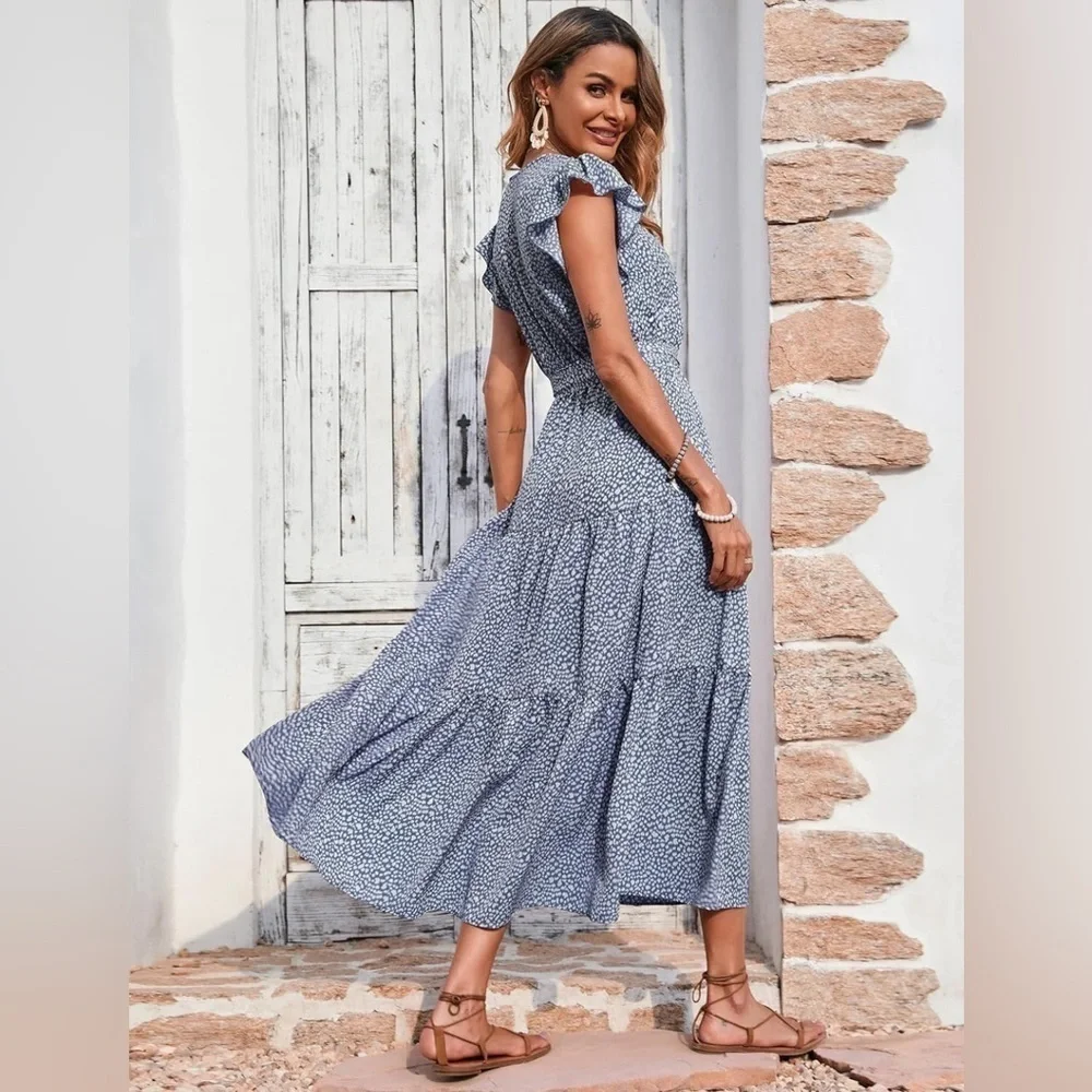 Pretty Garden Ruffle Sleeve Maxi Dress, Size Small - Picture 3 of 6